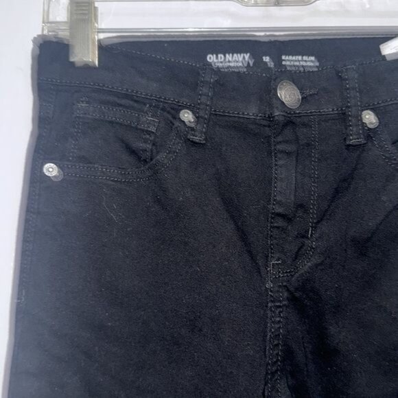 Old Navy Boys Karate Slim Black Stretch Jeans Size 12 Built-In Tough Durable Den - Picture 2 of 8